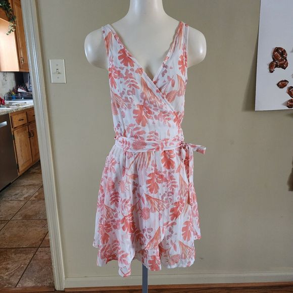 Morrisday The Label Tropical Heat Mini Dress Wrap Style Sz Medium Lined - Picture 1 of 11